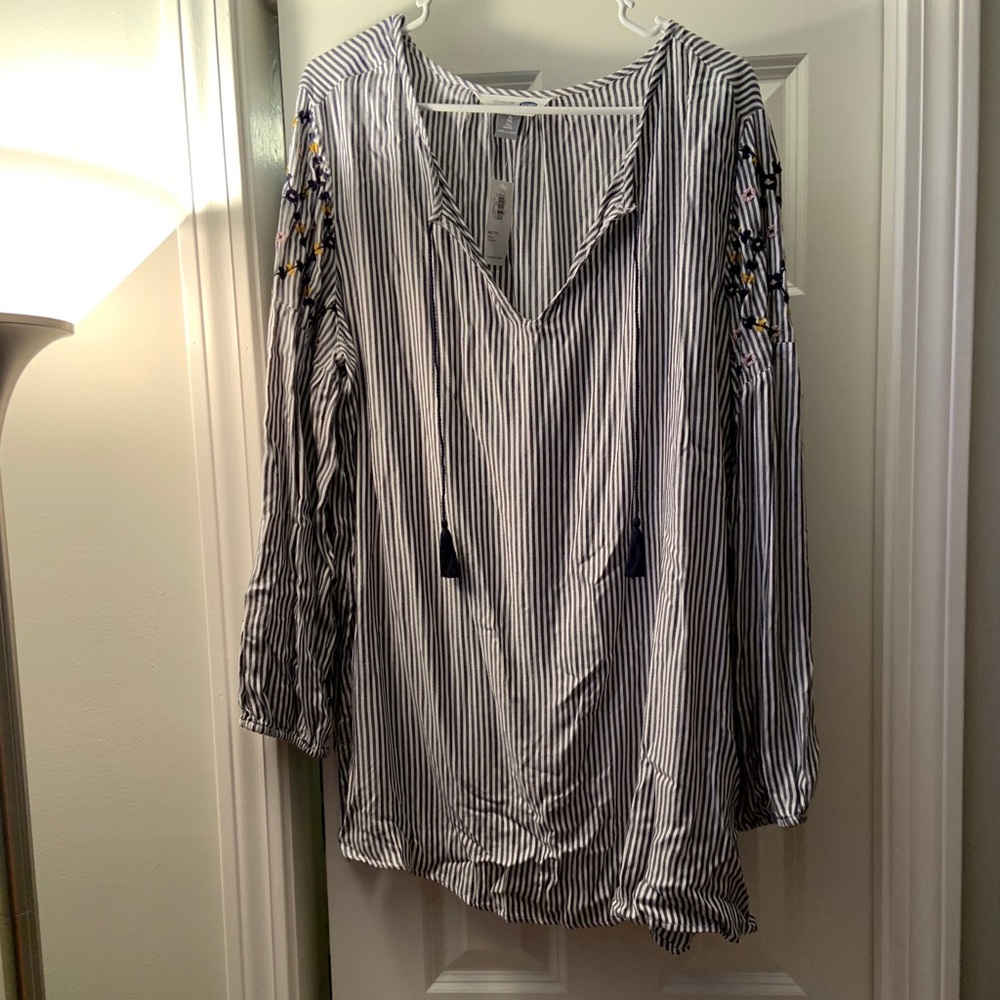 Blue striped floral tunic NWT XLT